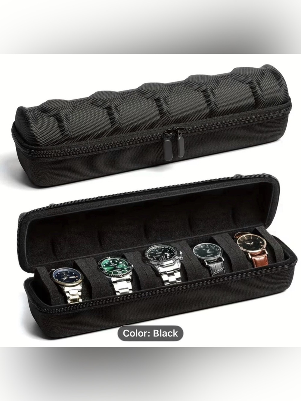 5-Slot Watch Travel Case – Shockproof Storage Box Organizer (Black) – Brand New